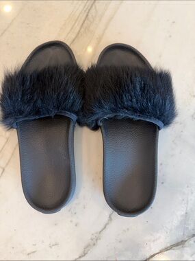 UGG Black Faux Fur Slide Slippers